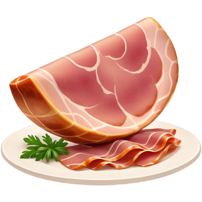 Cinematic Realistic Jam√≥n Serrano Dish Emoji, depicted as delicate, air-cured ham sliced thinly rendered with detailed textures and natural, inviting lighting. emoji