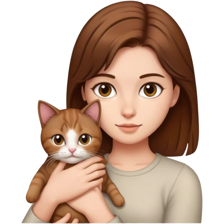 A girl ￼whit brown hair holding a cat  emoji