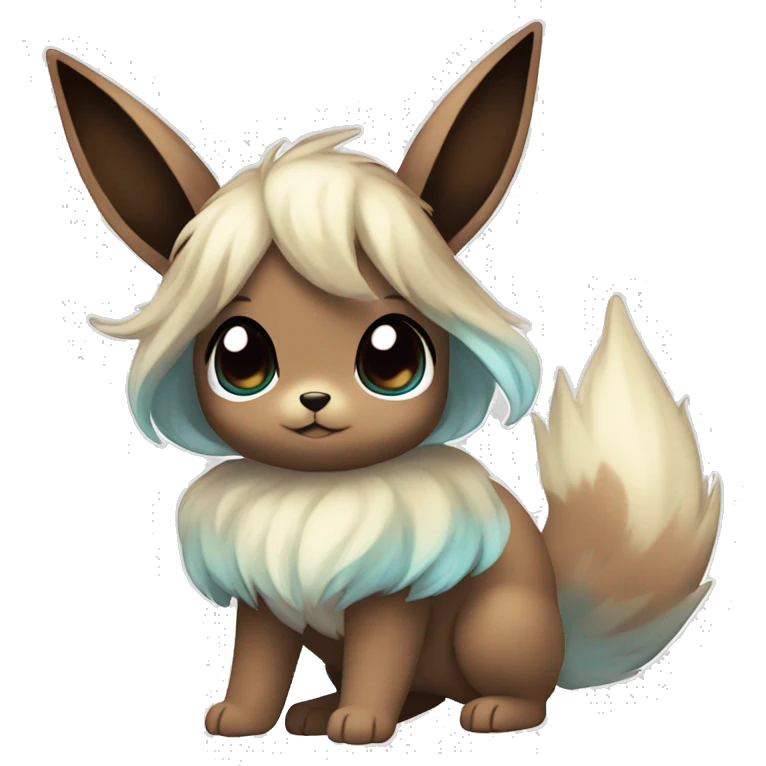 Kawaii Shiny Pastel Eevee with dark brown long emo hair covering her eyes Full Body emoji