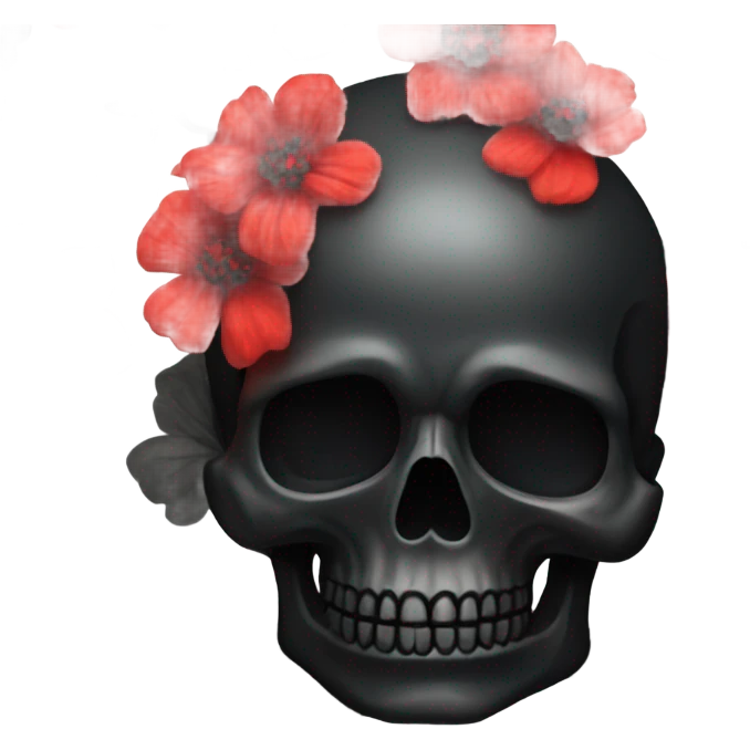 black skull with red flowers emoji