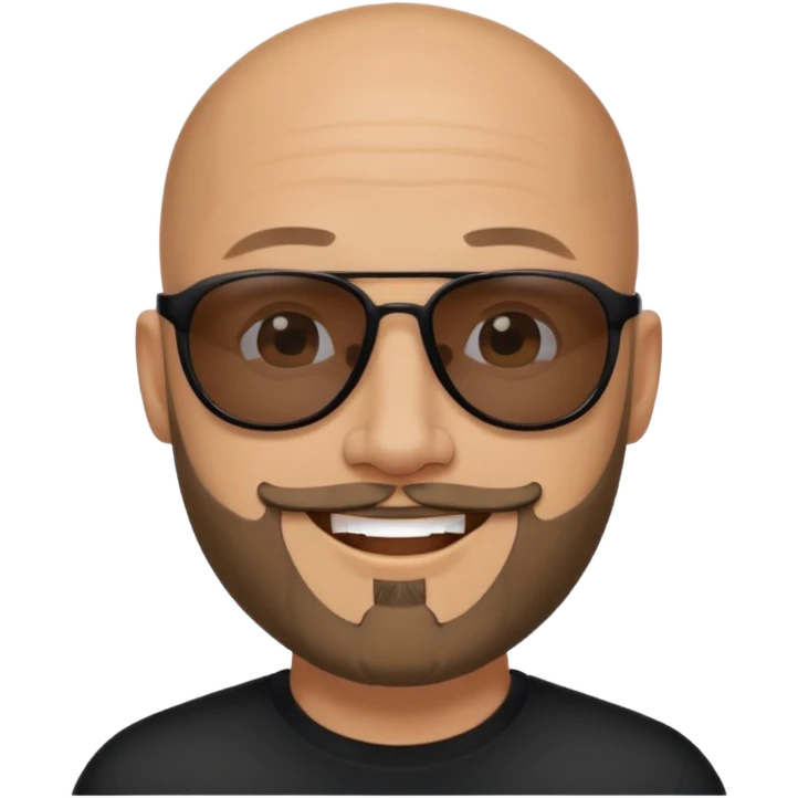 Bald man, wearing black fashion sunglasses, goatee beard emoji