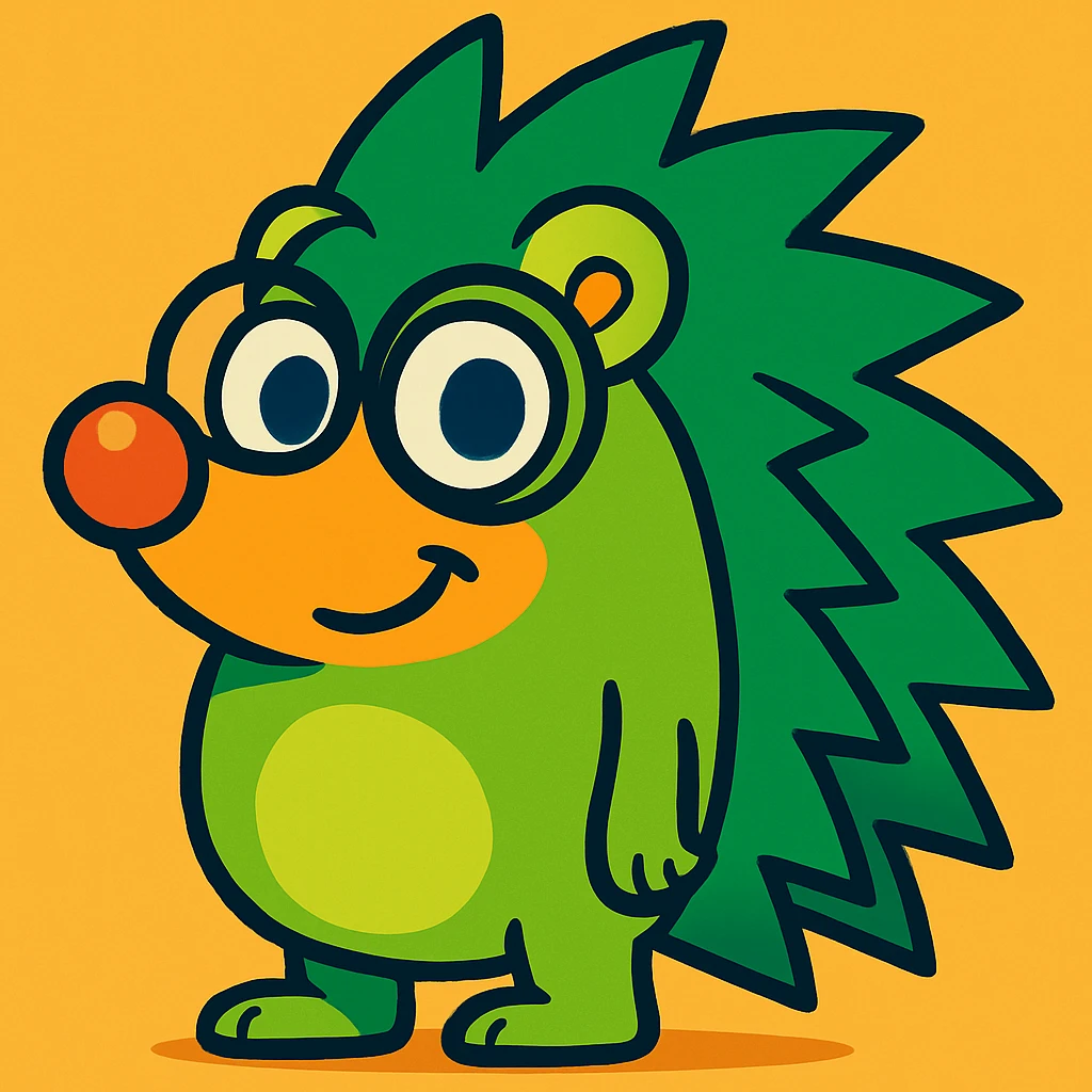 Add glasses to the green hedgehog, cartoonish with bright colors, in Vibrant Toon style, with glasses. emoji