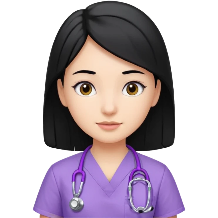 A girl with side parted black hair in lilac scrubs and black stethoscope  emoji