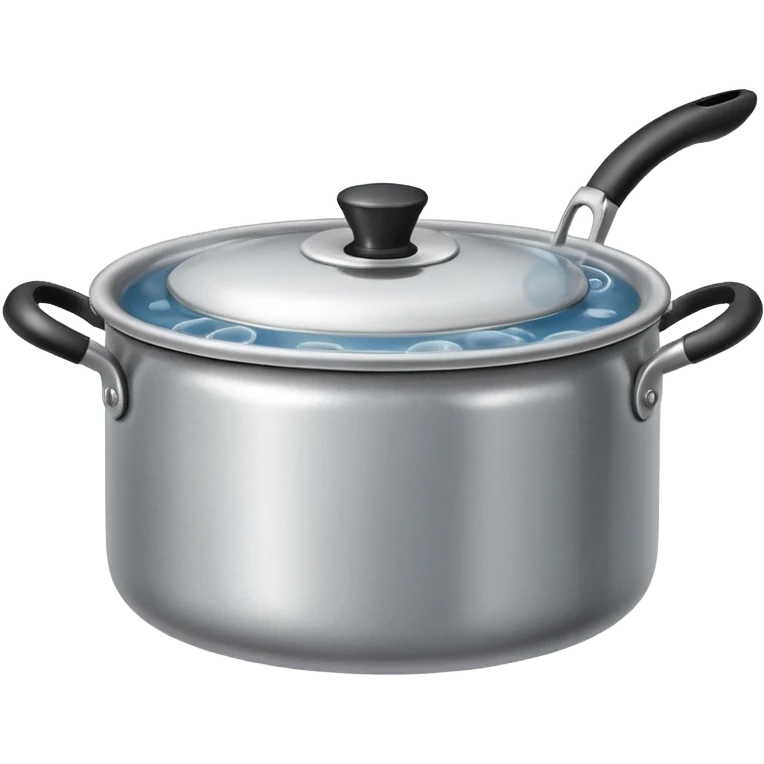 small metal pot filled with boiling water on a stove, visible hot steam and rising bubbles, realistic heat effect, shiny pot surface, bright lighting, clean white background

 emoji