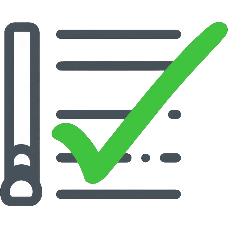 A checklist with a prominent green checkmark on the first item, symbolizing tracking completed tasks and progress emoji