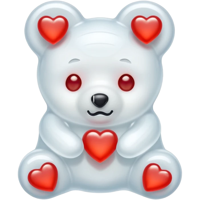White heart-shaped jelly bear with red eyes emoji