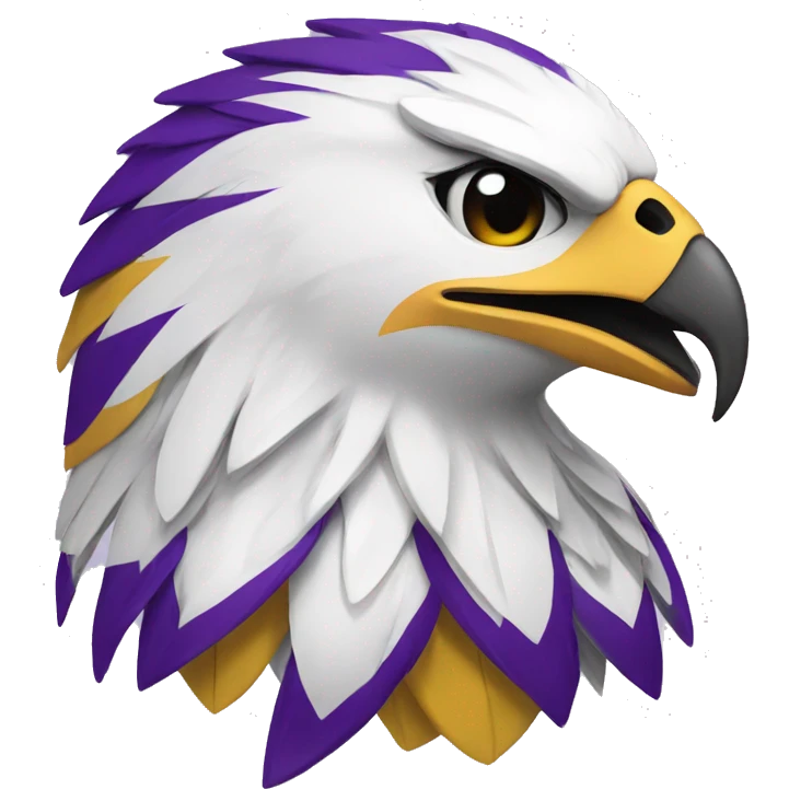 white hawk mascot with purple and gold emoji