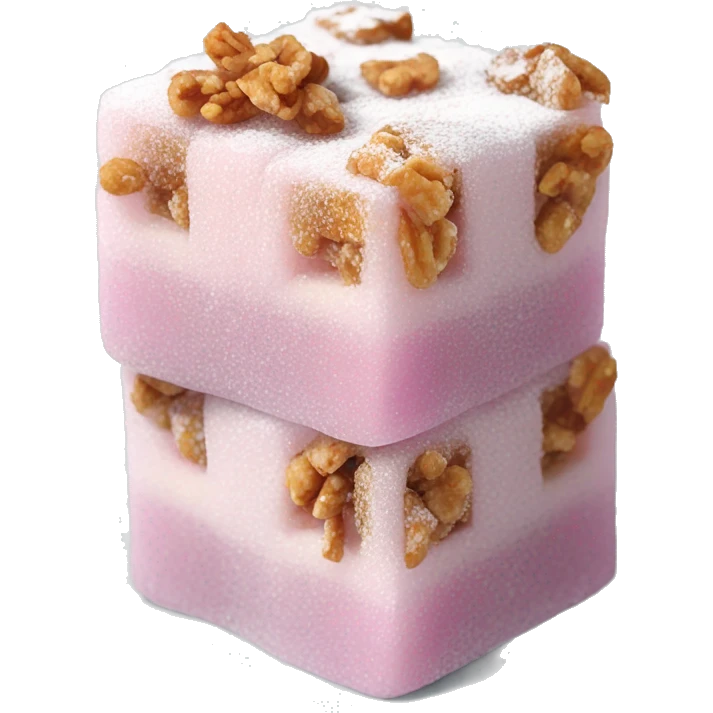 Turkish delight stacked cubes with chopped walnuts and covered with powdered sugar  emoji