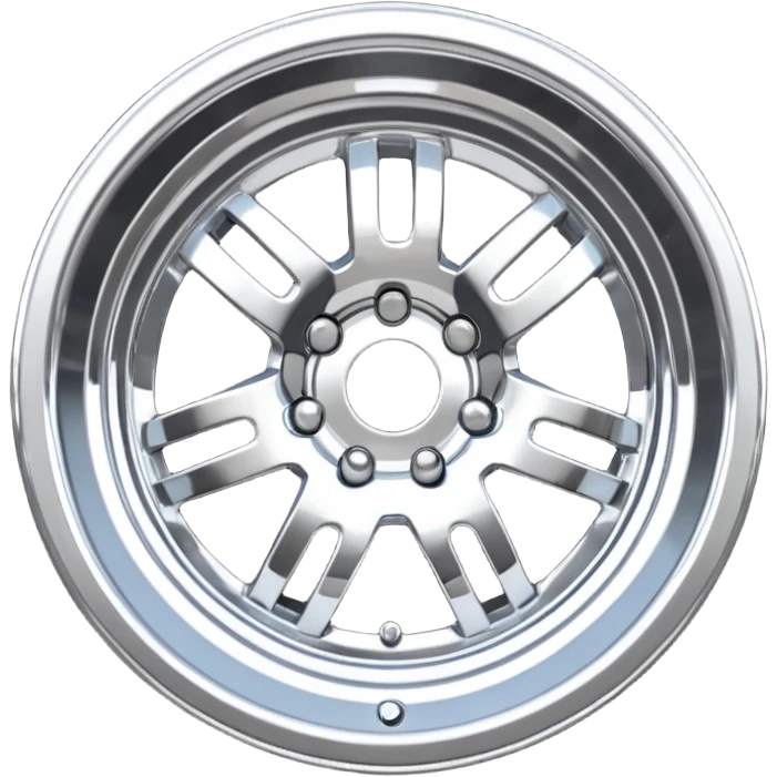 Emoji of a polished chrome rim with deep dish style and subtle reflections emoji
