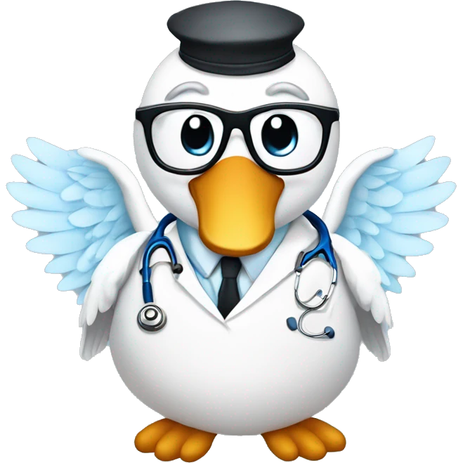 an adult swan with wings dressed with a clinician costume with glasses and a stethoscope emoji
