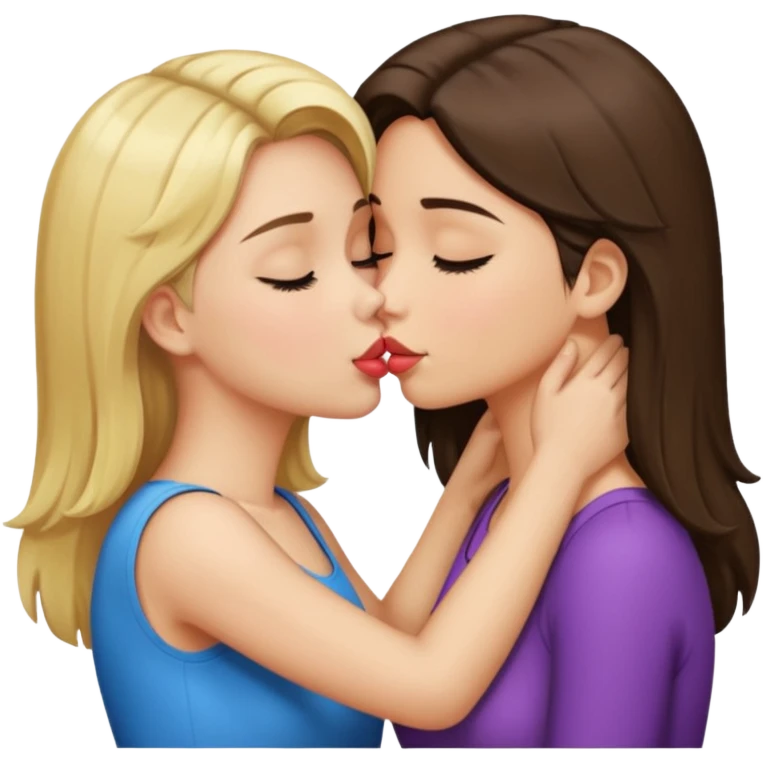 blond girl kissing brunette girls neck emoji