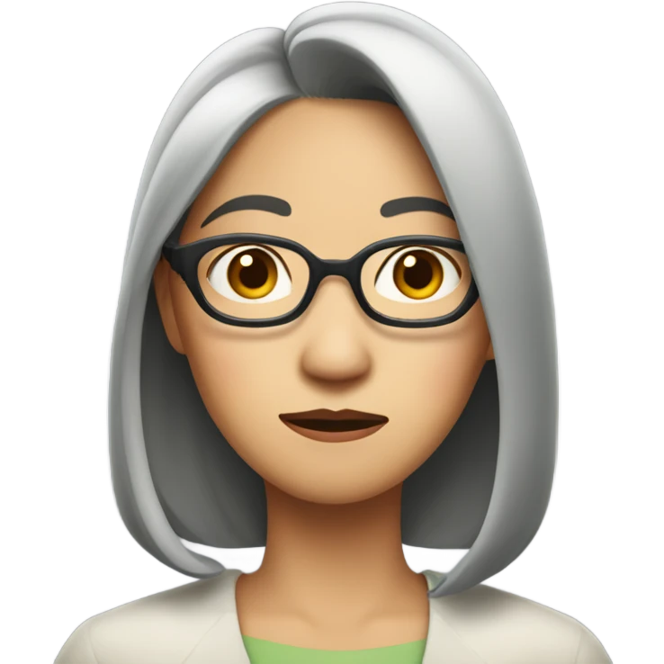 40's Asian woman with glasses and straight medium length hair, looking perplexed emoji