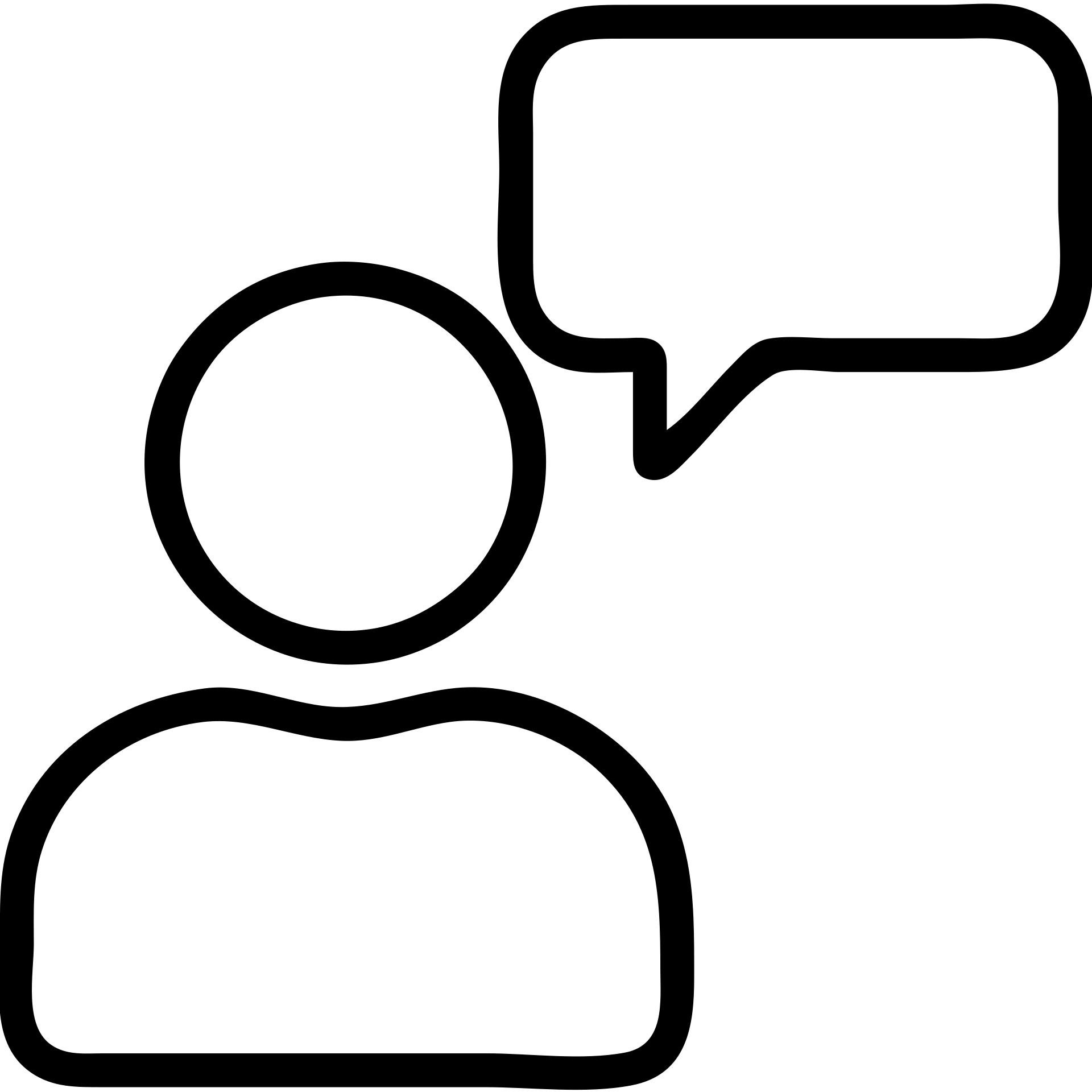person with a speech bubble, presenting outlined icon emoji