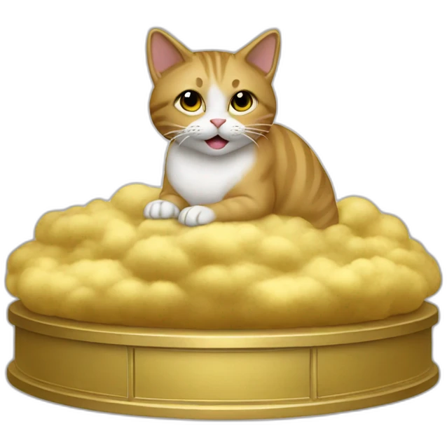cat secretary sitting on top of the gold cloud emoji
