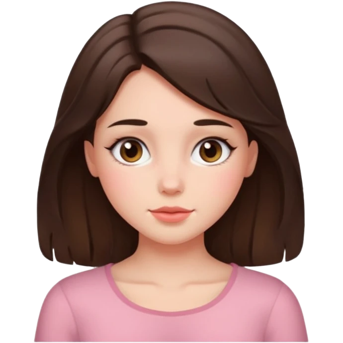 Brunette girl with chest length hair and blushh emoji