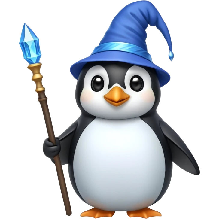 penguin wizard wearing a blue wizard hat emoji