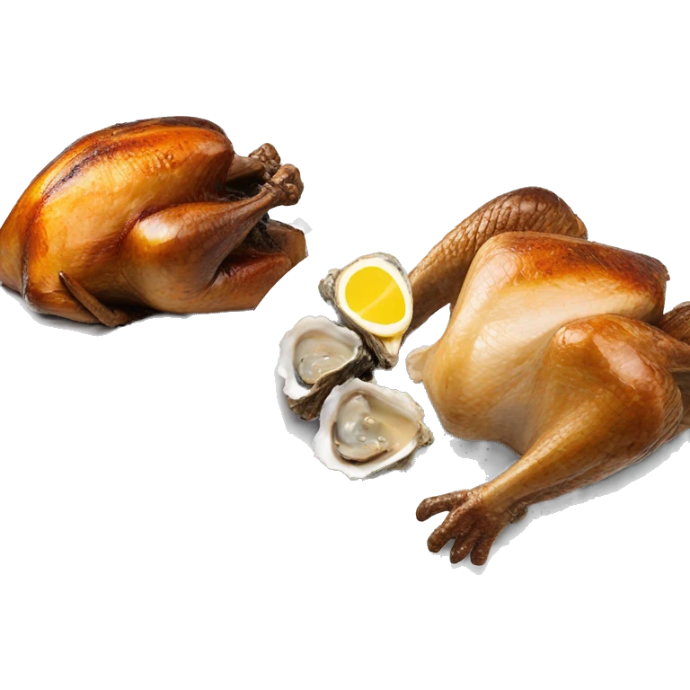 Turkey next to blackened toast and oysters and a a slice of toast emoji