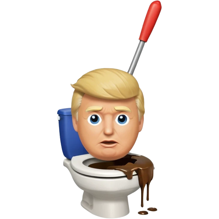a donald trump shaped toilet brush with shit stains emoji