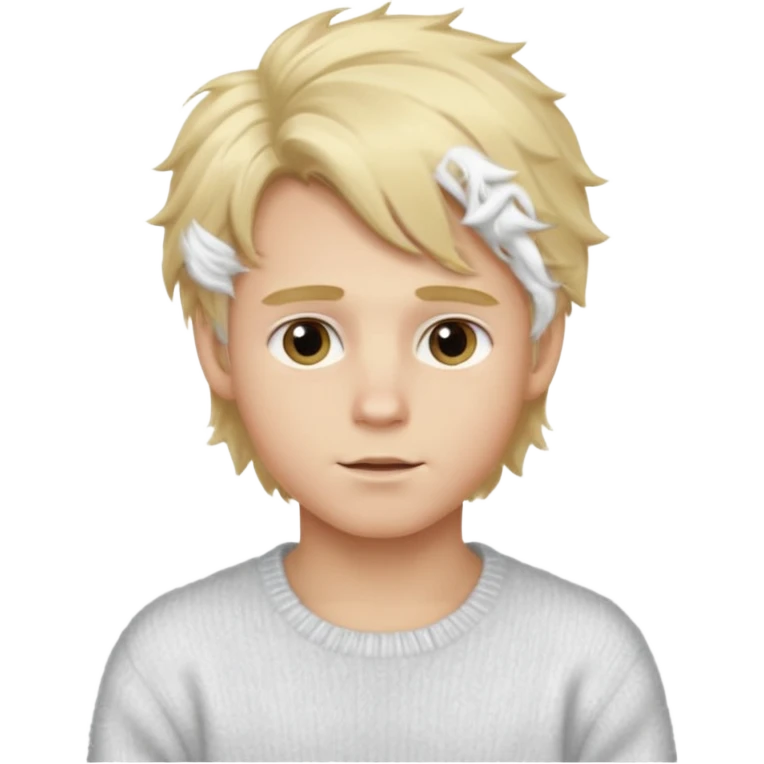 create-a-look-for-a-blond-boy-with-long-tousled-hair-light-eyes-a-white-sweat + fluffy white sweater + styled hair emoji