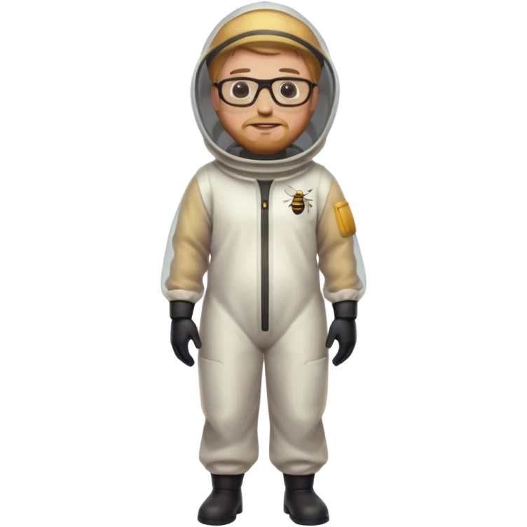 full body medium plus size male bee keeper with  short light strawberry blonde hair and goatee wearing glasses  emoji