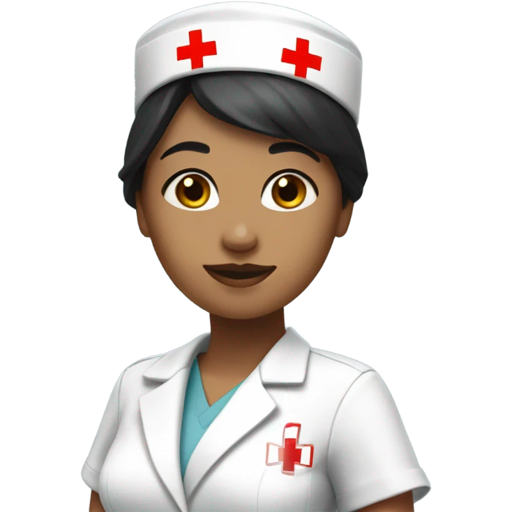 super short black straight hair female nurse with red cross sign hat wearing dress emoji