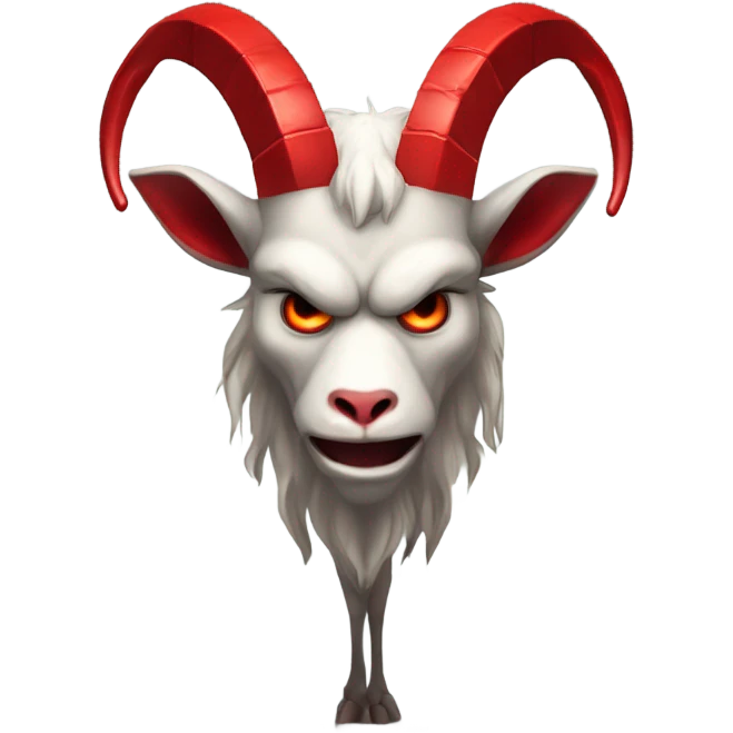 Evil Goatman male Devil sinister with red tipped horns standing with goat hind legs on pyramidal pillar  aura of darkness he is commanding emoji