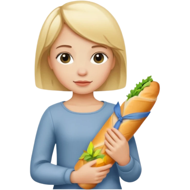blond girl with short hair and a baguette under her arm emoji