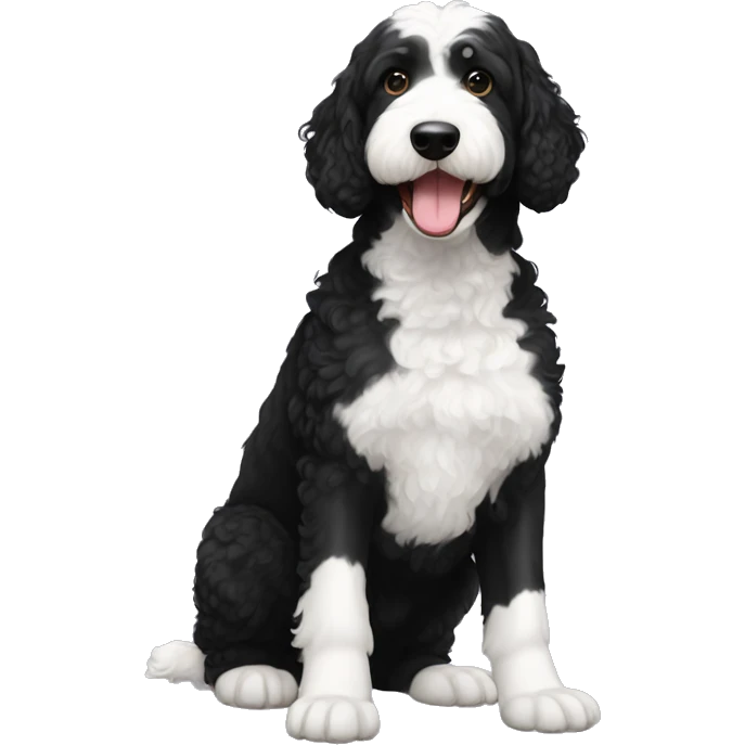 full body Bernadoodle black with white near mouth emoji