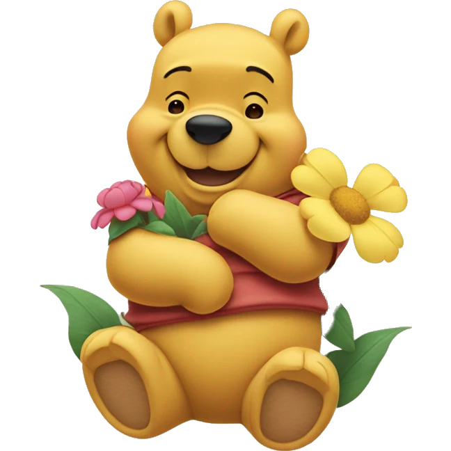 Winnie the Pooh with flowers emoji