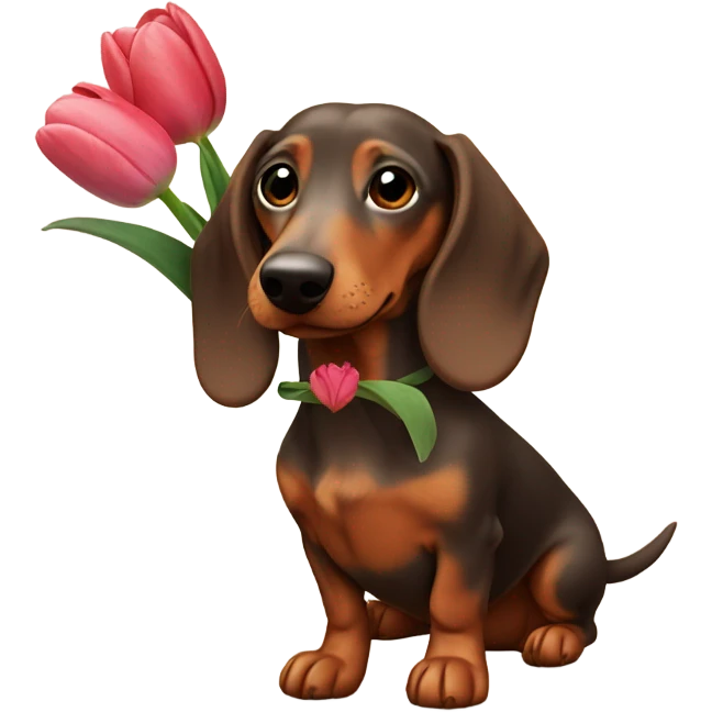 Dachshund holding tulips  emoji