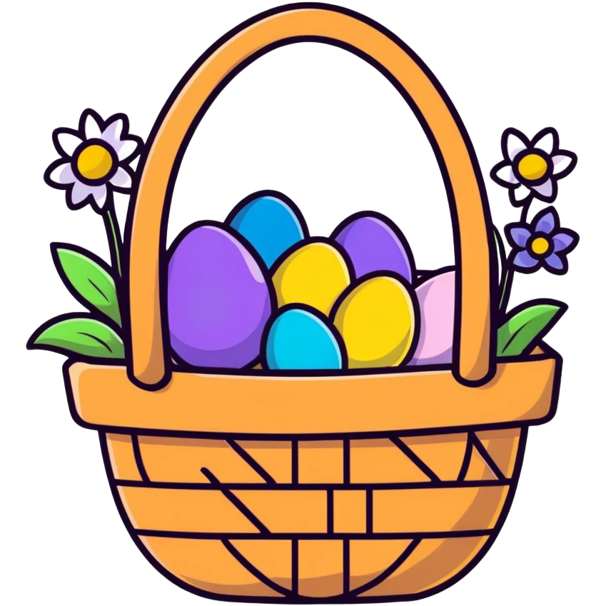 Easter basket filled with eggs and spring flowers emoji