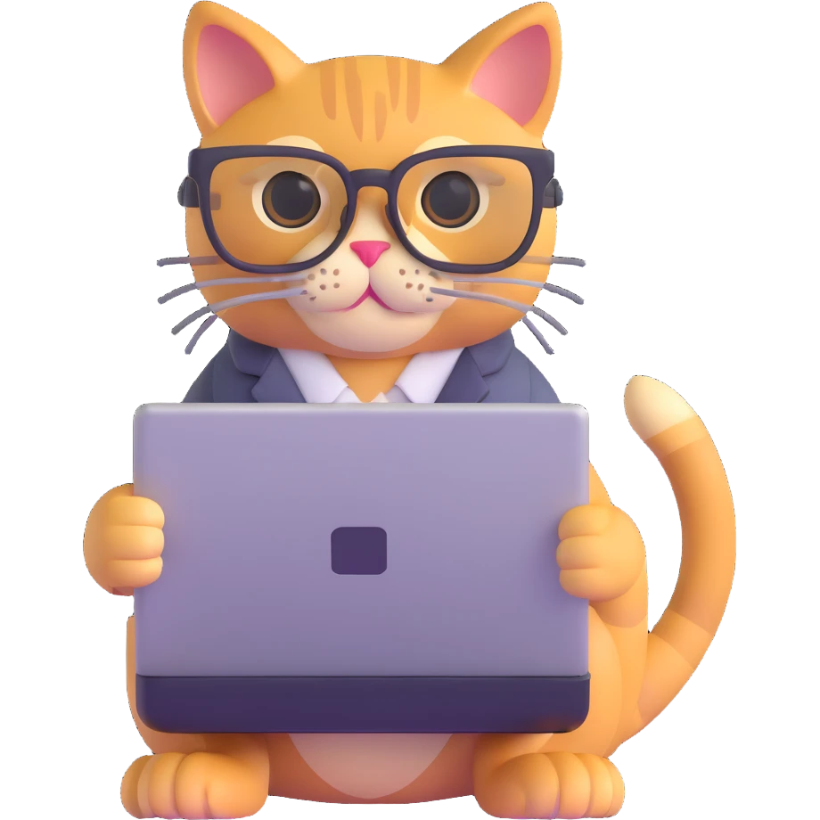 cat with glasses and a computer in its paws emoji