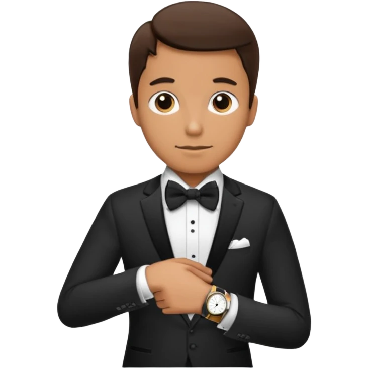 Male wearing watch + bow tie, highlight watch and bow emoji
