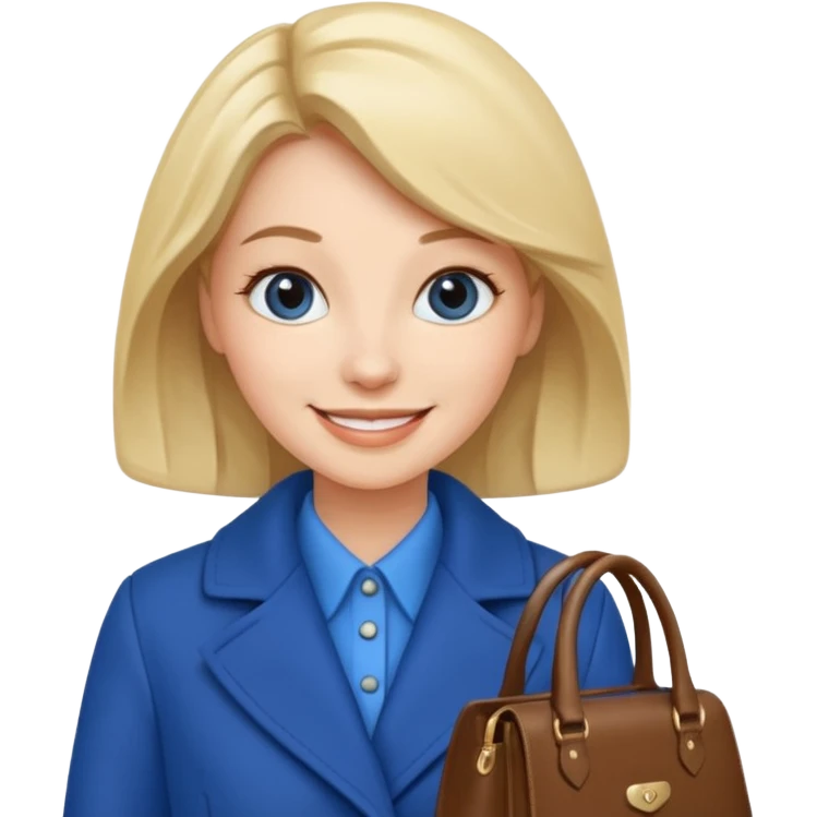 woman in blue coat, handbag emoji