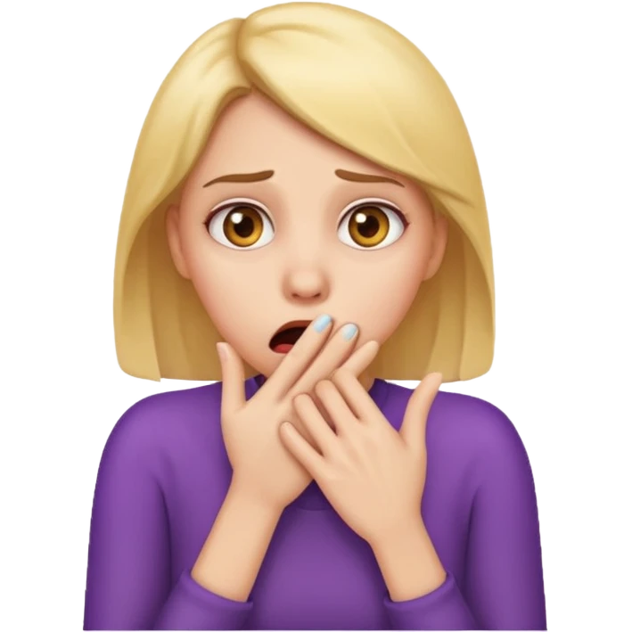 scared woman with her hand on mouth, emoji style, more details emoji