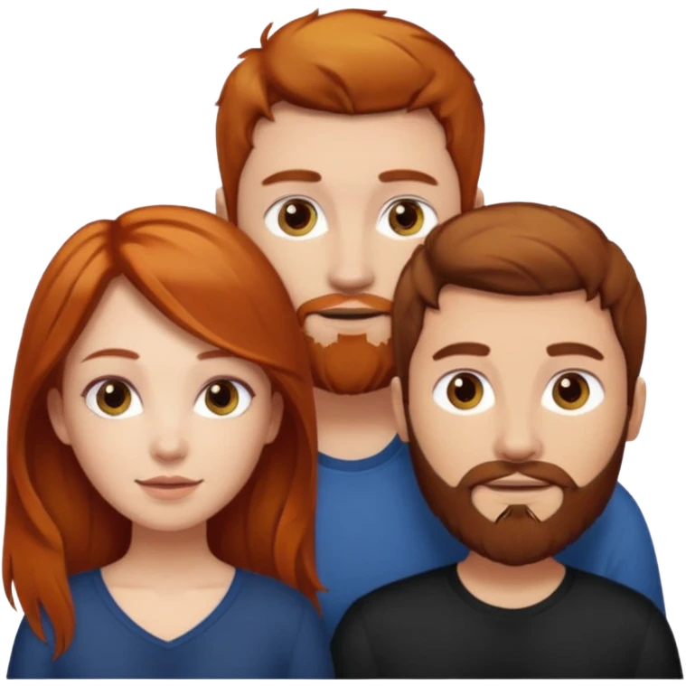 👩🏼‍❤️‍👨🏽 Something like this, but make the guy more lighter and give the girl a bit more red hair like ginger style make the guy have dark brown hair, same with the beard and add her in the middle top emoji