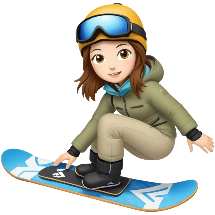 Woman with brown hair snowboarding in Japan 3d emoji
