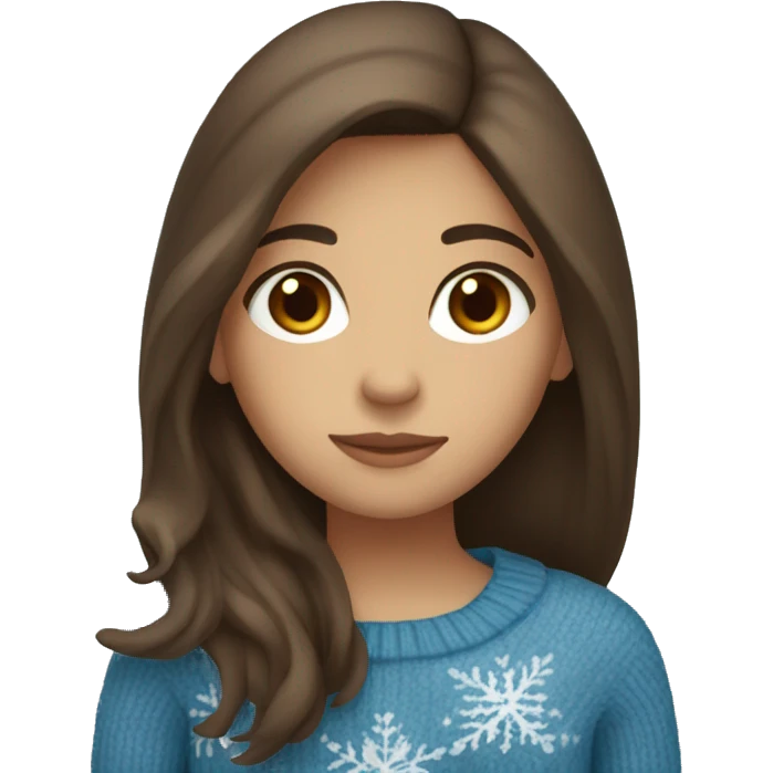 winter, christmas, hispanic, long brown hair, girl, brown eyes, child, full body, blue sweater emoji