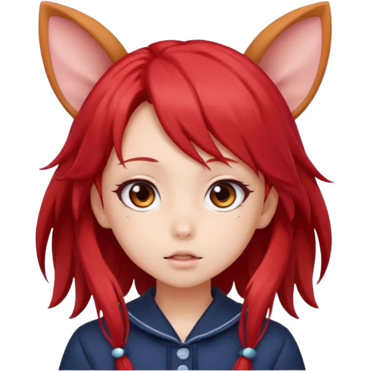 cute anime girl with ears, red blowing hair emoji