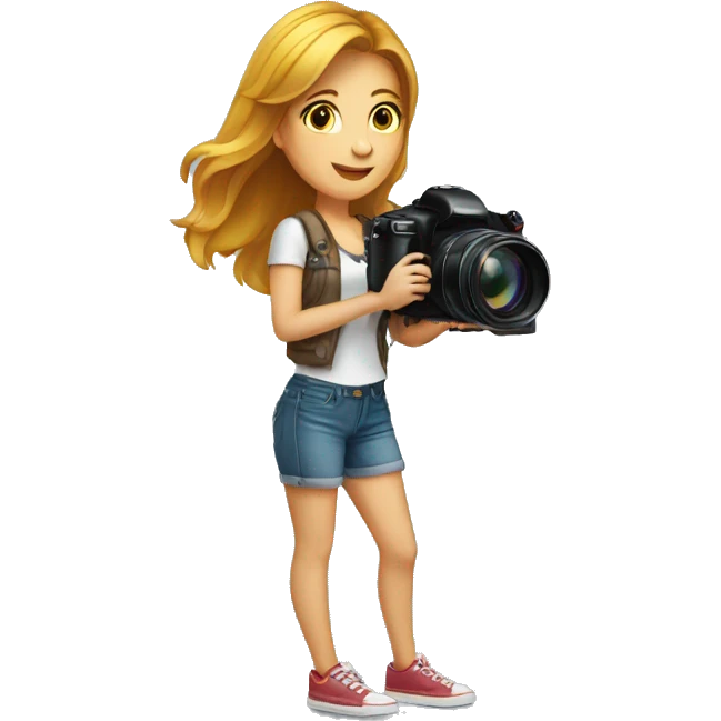 a beautiful young woman with a photo camera emoji