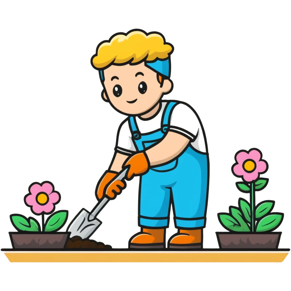 young white male gardener planting flowers emoji