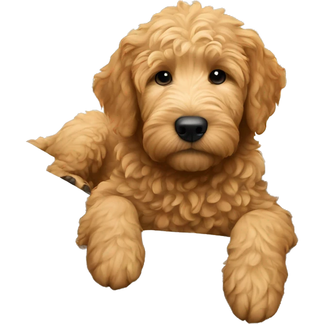 golden doodle puppy in bed  emoji