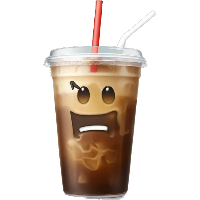 Iced coffee in clear cup with lid and straw emoji
