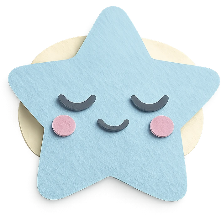 kawaii blue star character with closed eyes and soft glow, no arms, no legs, full body, soft pastel colors emoji