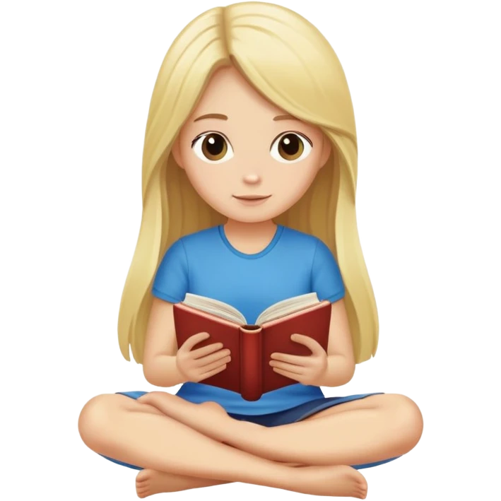 blond girl with long hair sitting cross-legged reading a book emoji