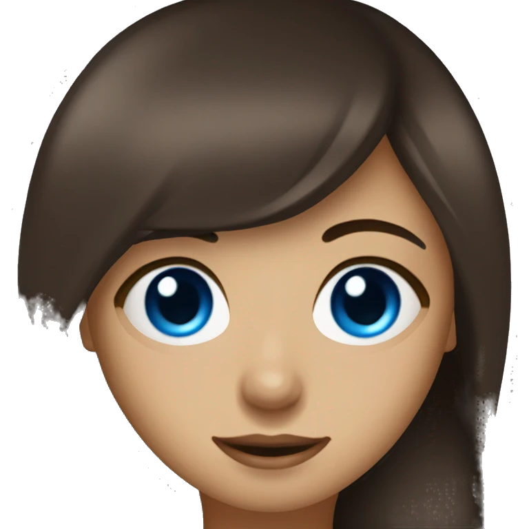 a girl with blue eyes with bangs on dark brown hair drinks coffee emoji