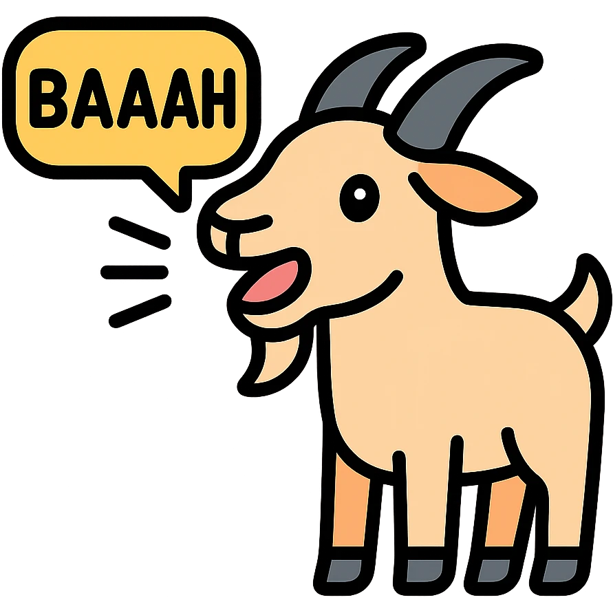 color outline icon style goat with mouth open saying 'baaah' (text included) emoji