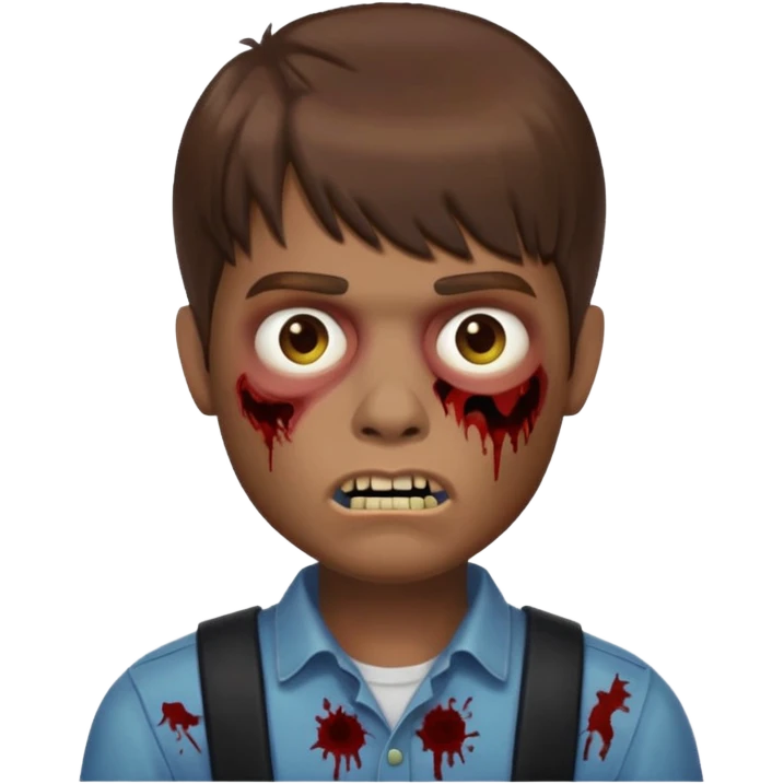 Homem de cabelo marrom com franja, zumbi estilo memoji iphone emoji