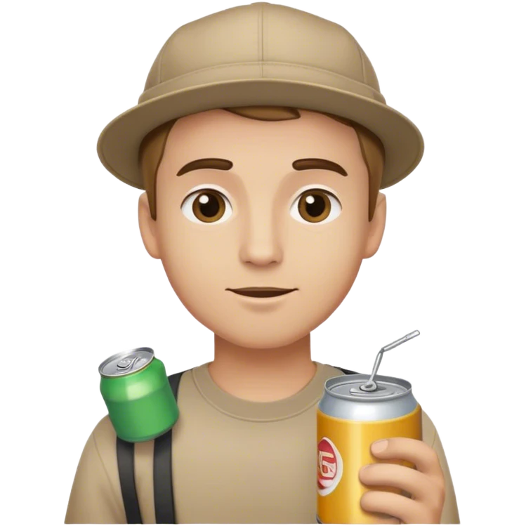 white guy with short light brown hair and eyebrows with backwards hat holding a can emoji