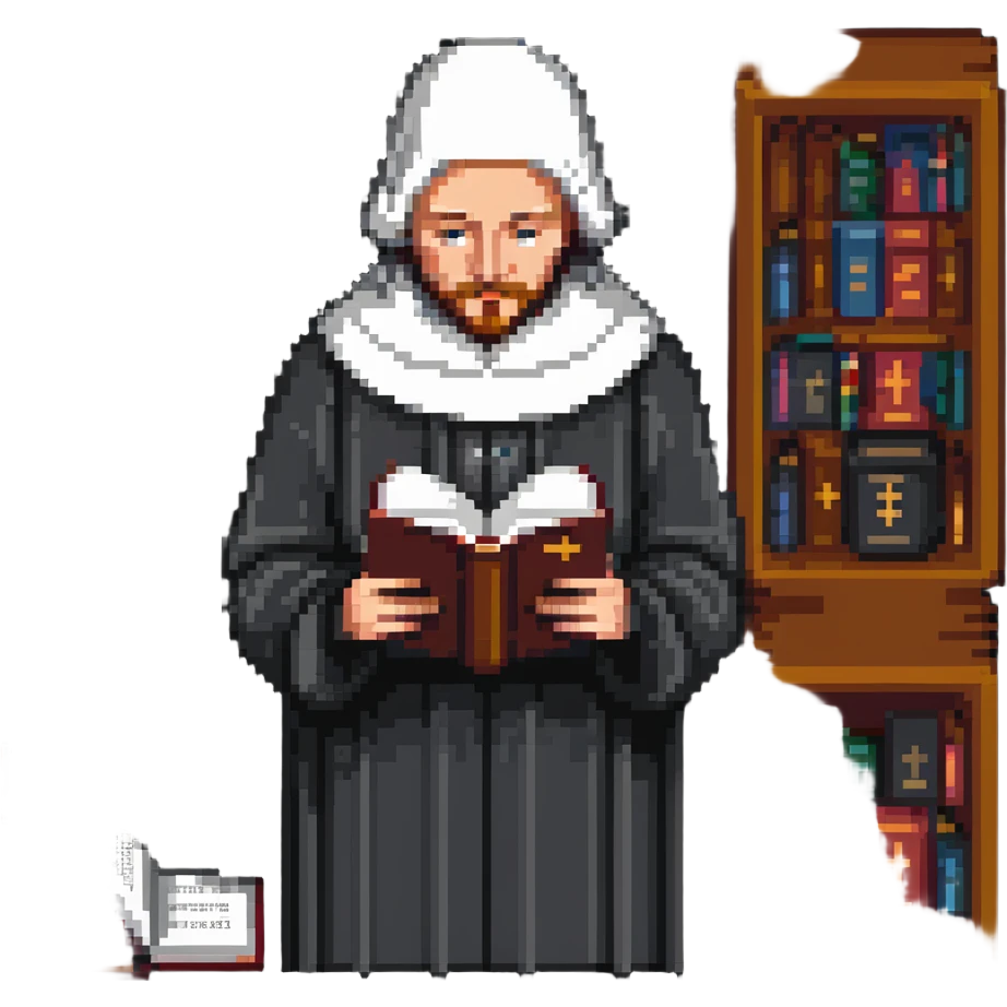 person reading the Canterbury Tales and drinking tea, Geoffrey Chaucer standing behind emoji